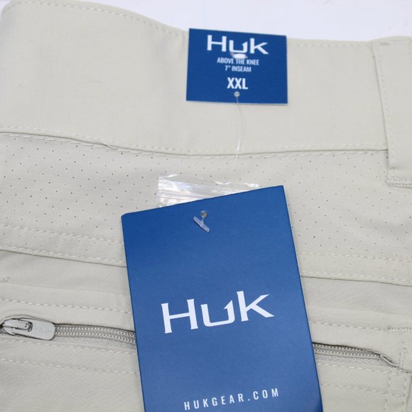 HUK Next Level Performance NWT Men's 2XL XXL Khaki Fishing Shorts w/7" inseam - Picture 5 of 9
